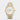2023 Rolex Datejust 41 126333 watch featuring a white dial 18k yellow gold fluted bezel and two-tone Oyster bracelet isolated on a light gray studio background