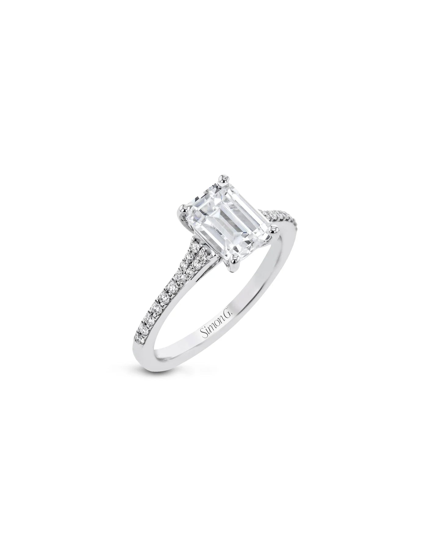 Simon G Emerald Cut Engagement Ring Platinum | Marc Samuels Dallas