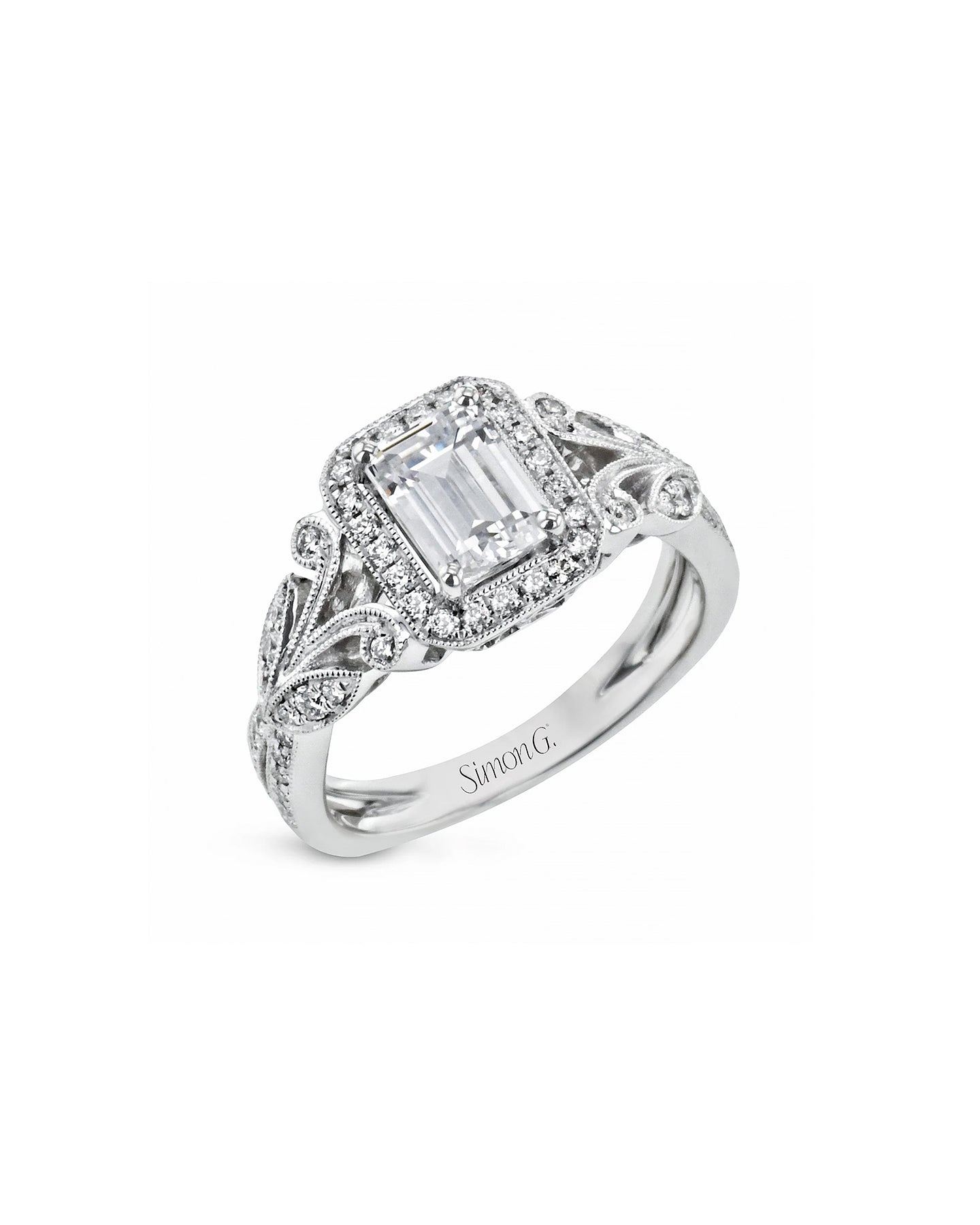 Emerald-Cut Halo Engagement Ring with Diamonds 