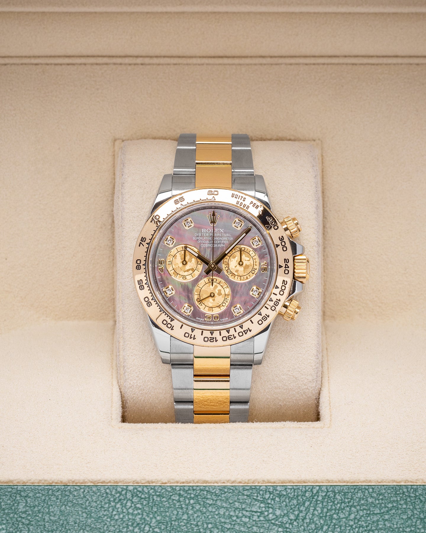 Two Tone Yellow Gold Rolex Daytona 116503 MOP Dial Watch at Marc Samuels Jewlers Dallas