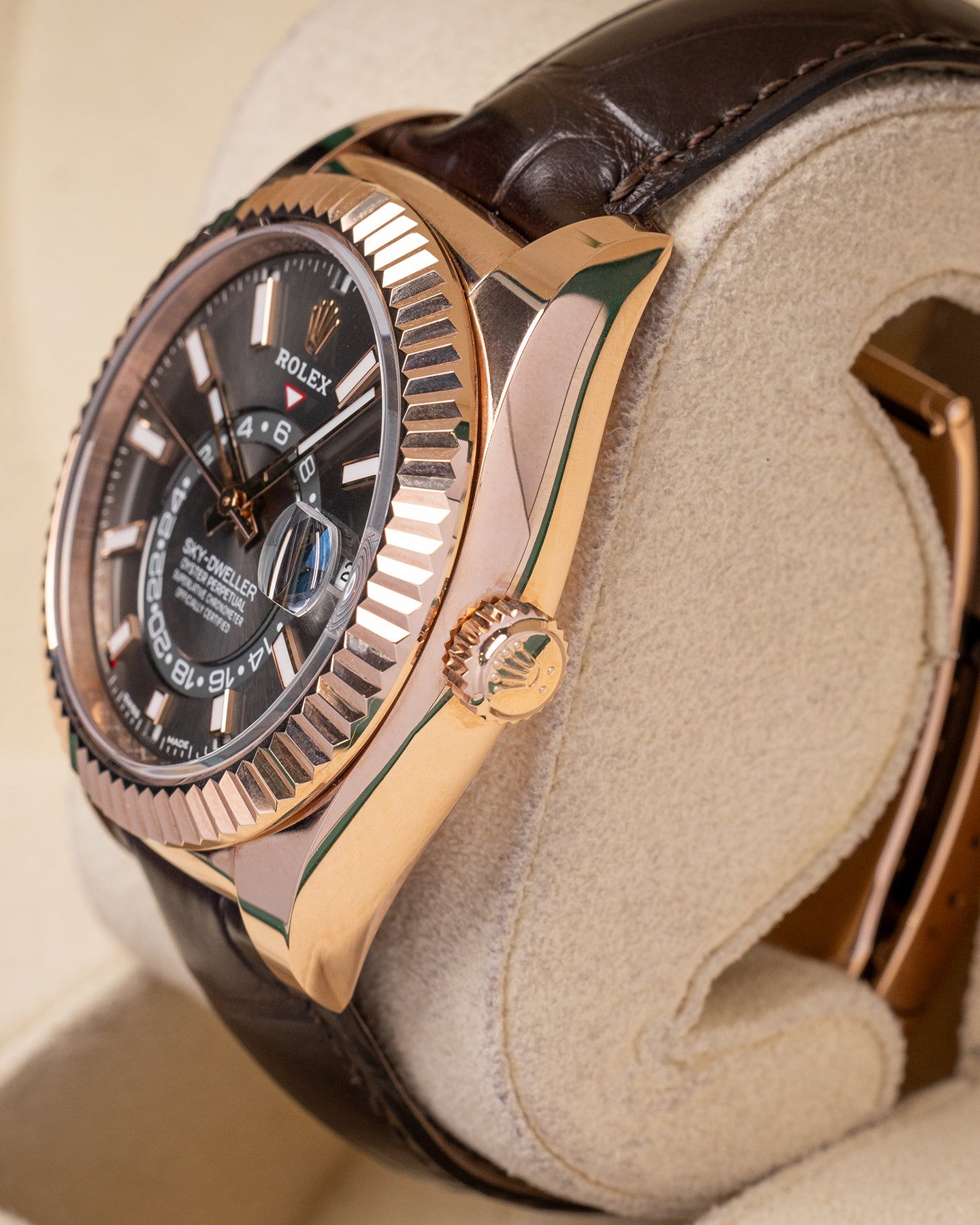 Rose Gold Slate Dial Rolex Sky-Dweller 326135 Watch at Marc Samuels Jewelers in Dallas