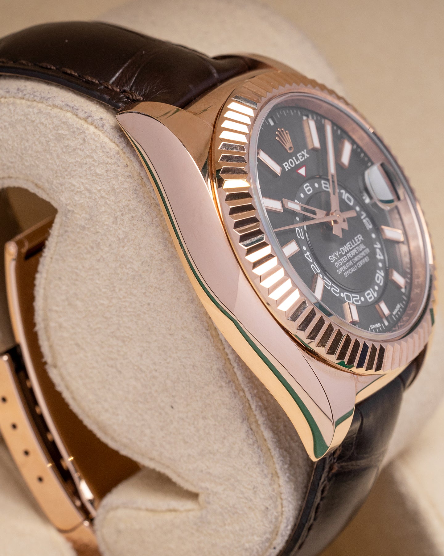 Rose Gold Slate Dial Rolex Sky-Dweller 326135 Watch at Marc Samuels Jewelers in Dallas