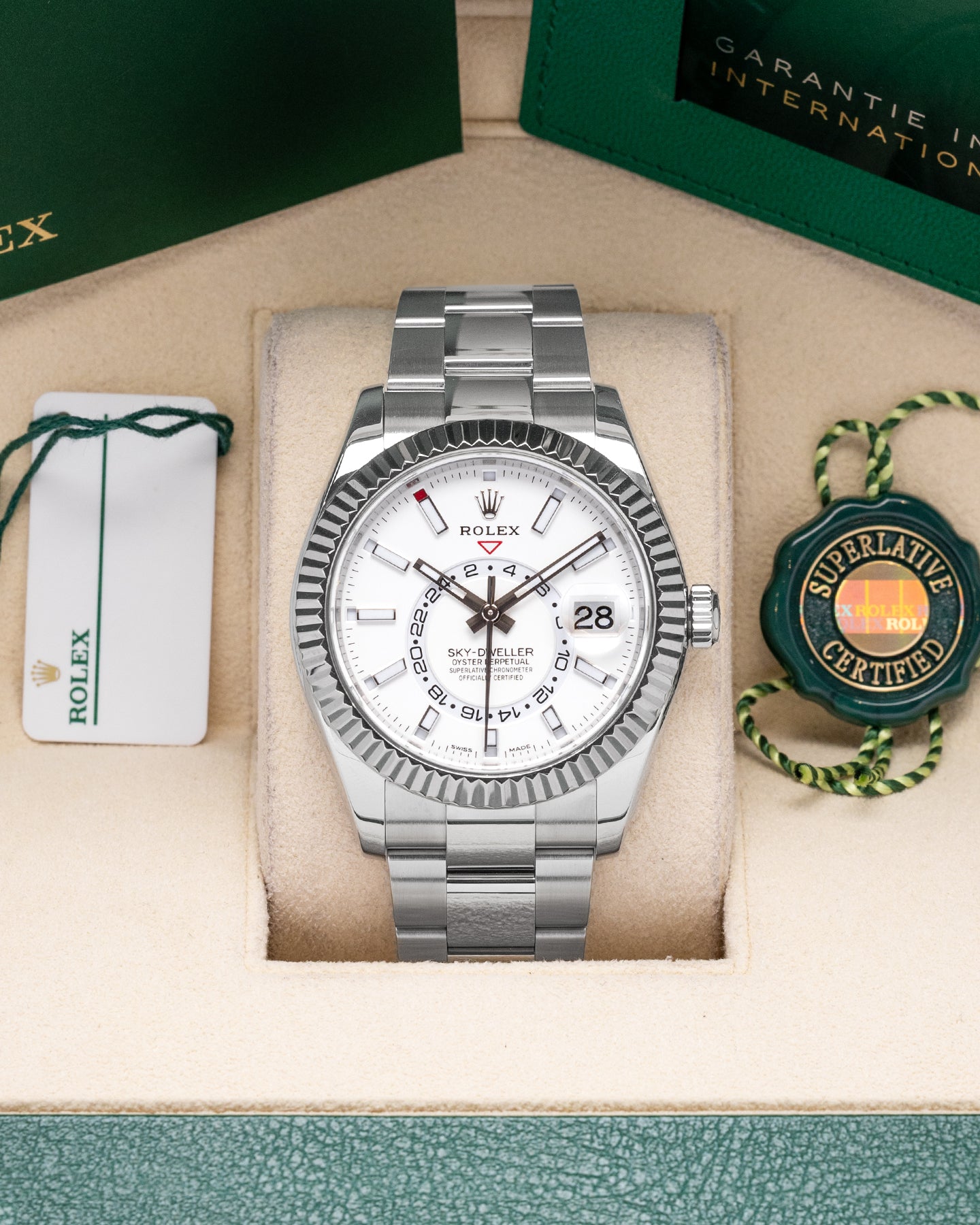 Steel Rolex Sky Dweller 326934 White Dial Watch at Marc Samuels Jewelers Dallas