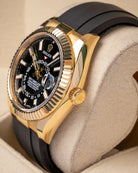 42mm Rolex Sky Dweller Yellow Gold Black 326238 Watch at Marc Samuels Jewelers Dallas