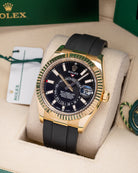 42mm Rolex Sky Dweller Yellow Gold Black 326238 Watch at Marc Samuels Jewelers Dallas