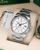 Steel Rolex Sky Dweller 326934 White Dial Watch at Marc Samuels Jewelers Dallas