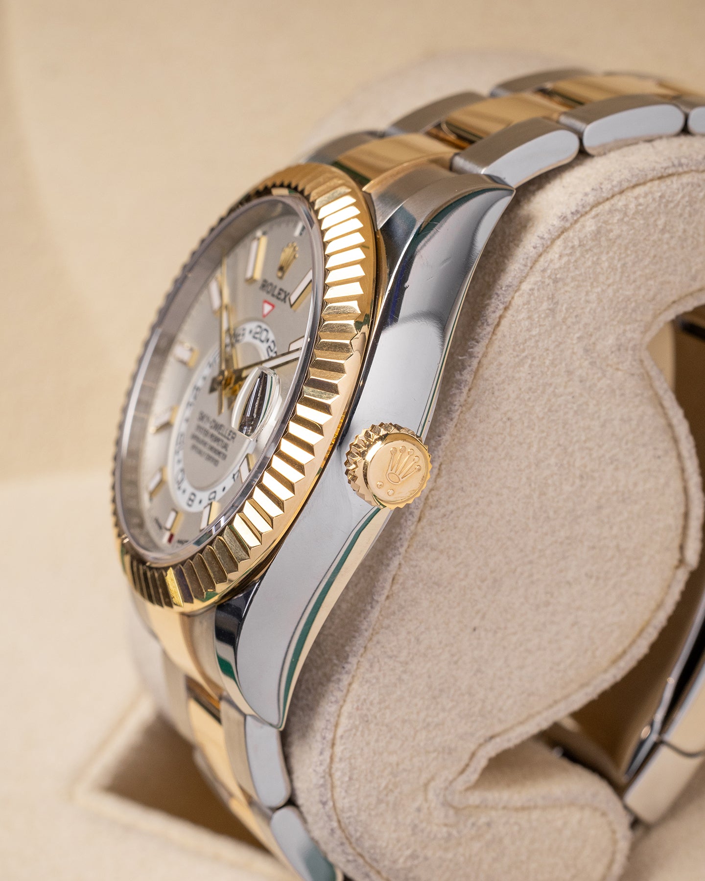 Two Tone Yellow Gold Rolex Sky Dweller 326933 White Dial Watch at Marc Samuels Jewelers Dallas