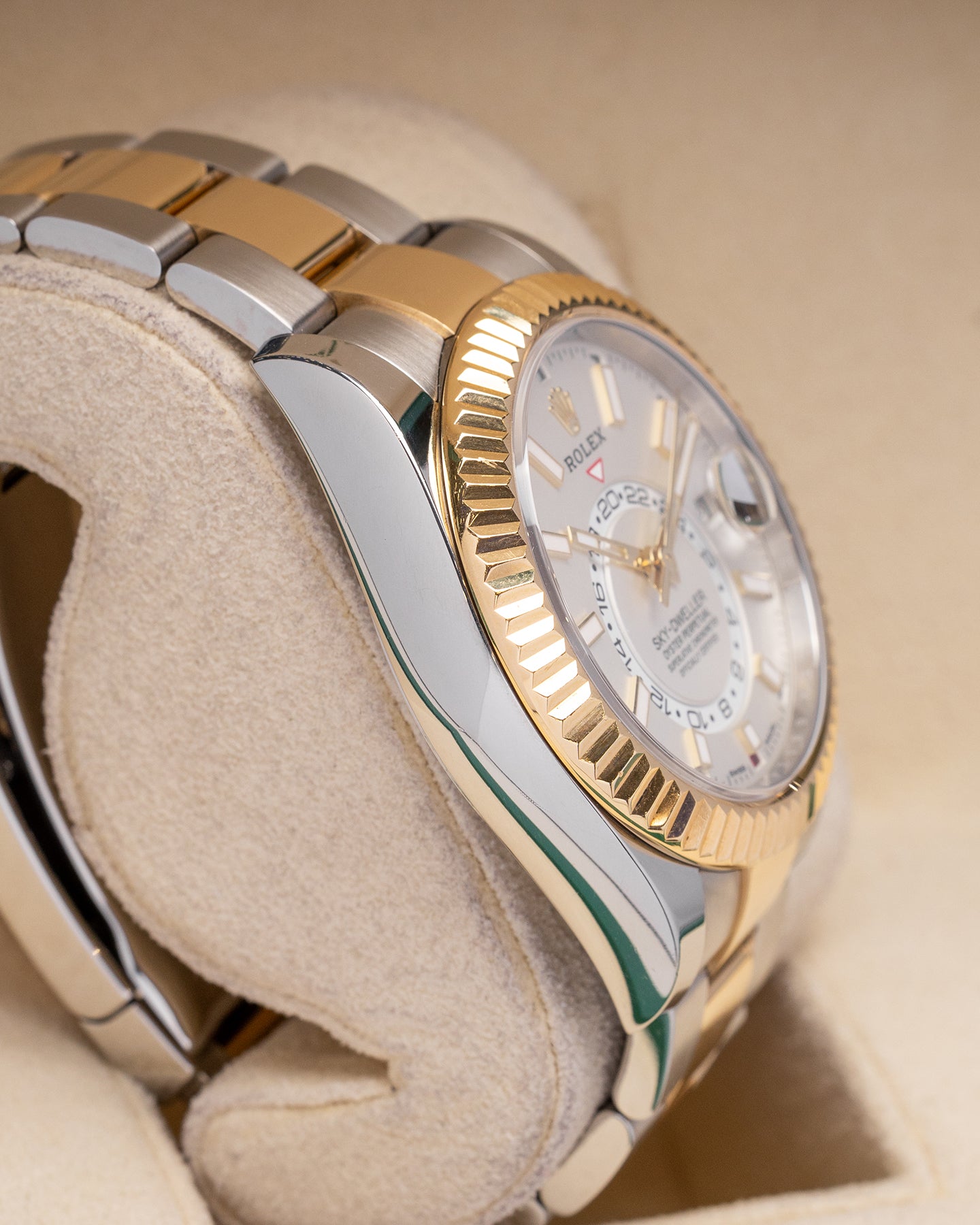 Two Tone Yellow Gold Rolex Sky Dweller 326933 White Dial Watch at Marc Samuels Jewelers Dallas